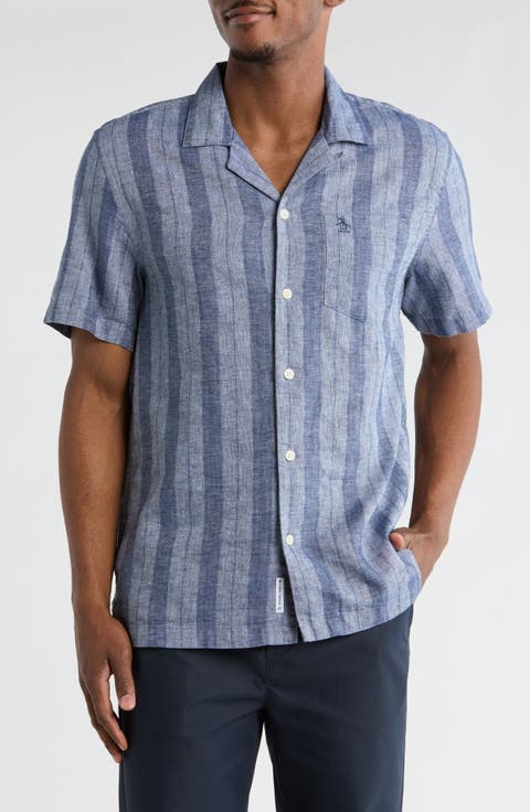 Short Sleeve Linen & Cotton Button-Up Shirt