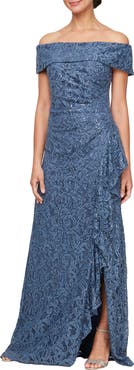 Alex Evenings Sequin Off the Shoulder Lace Gown