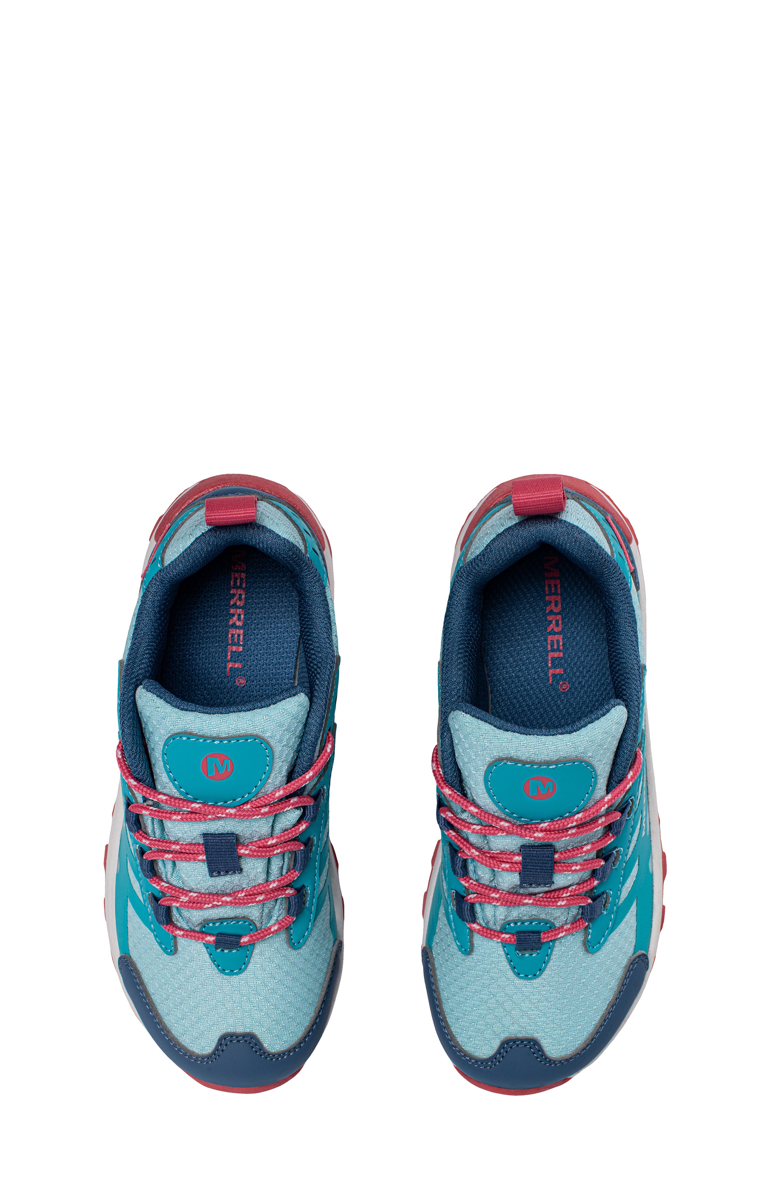 Moab Speed 2 Low Waterproof Hiking Shoe, Alternate, color, TURQUOISE/CORAL