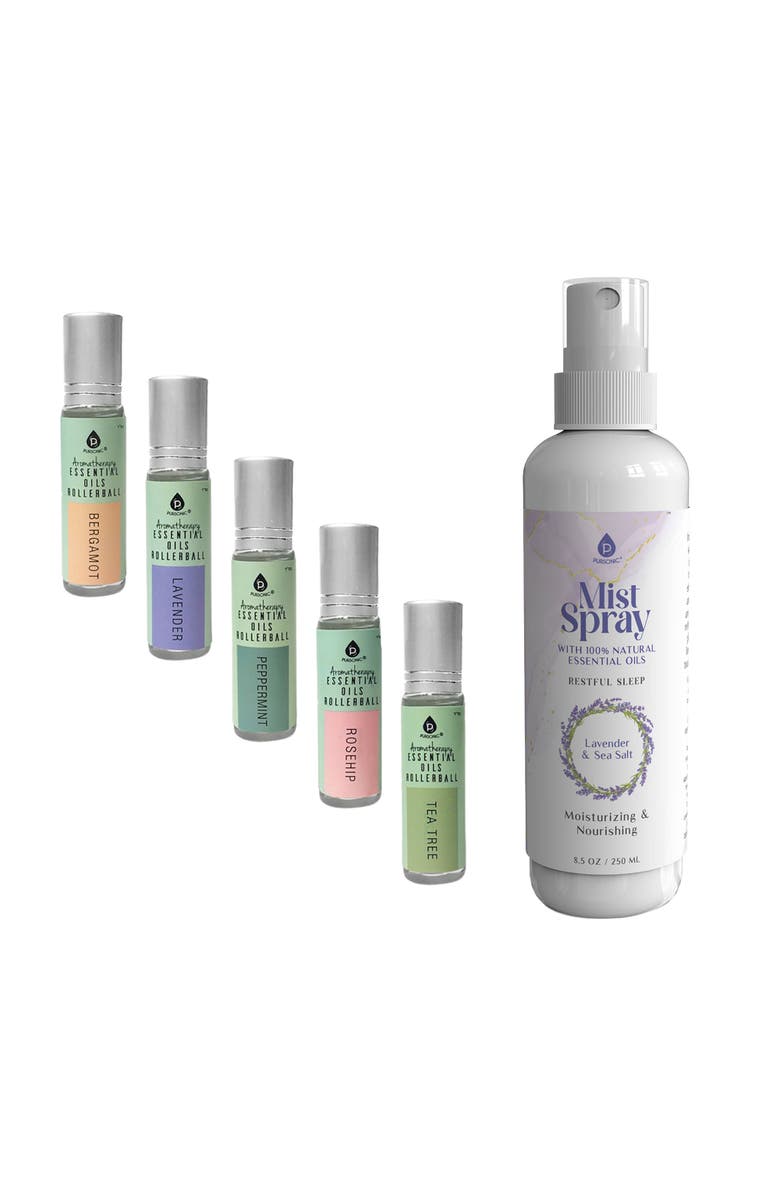 PURSONIC Lavender & Sea Salt Mist Spray + 5-Pack Essential Oil Rollerball Set for Daily Wellness & Aromatherapy, Main, color, Multicolor