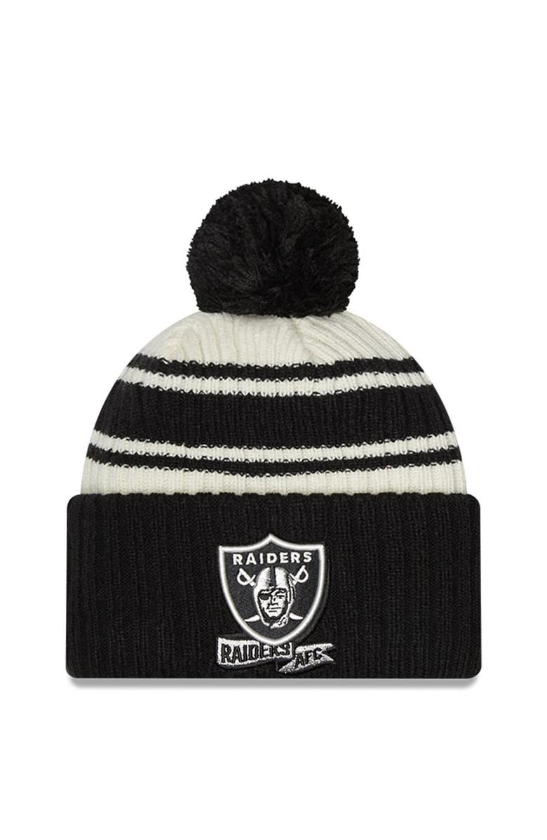 New Era Youth New Era  Cream/Black Las Vegas Raiders 2022 Sideline Sport Cuffed Pom Knit Hat, Main, color, 