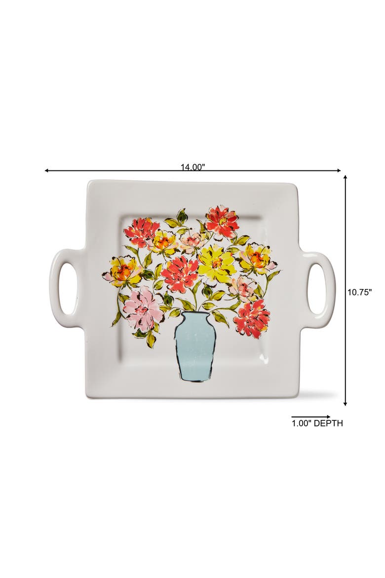 In Bloom Square Platter Multi Earthenware Spring, Alternate, color, White