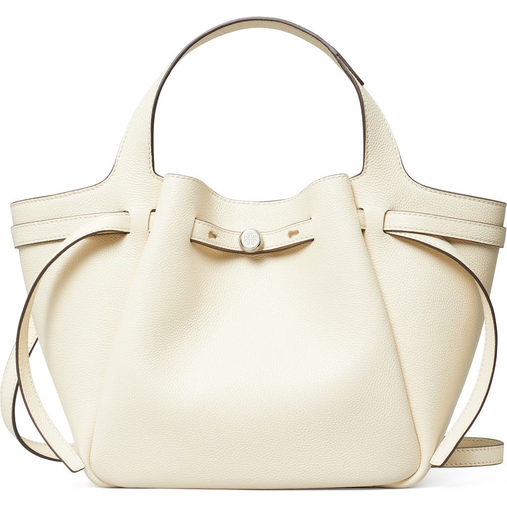 Tory Burch Romy Pebble Leather Satchel In Light Cream