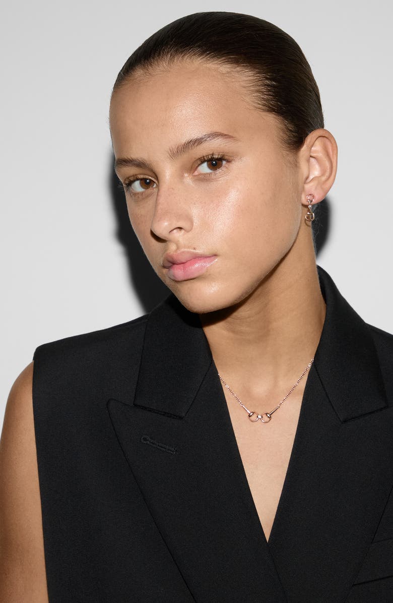 Gucci 18K Pink Gold Diamond Horsebit Necklace, Alternate, color, Pink Gold