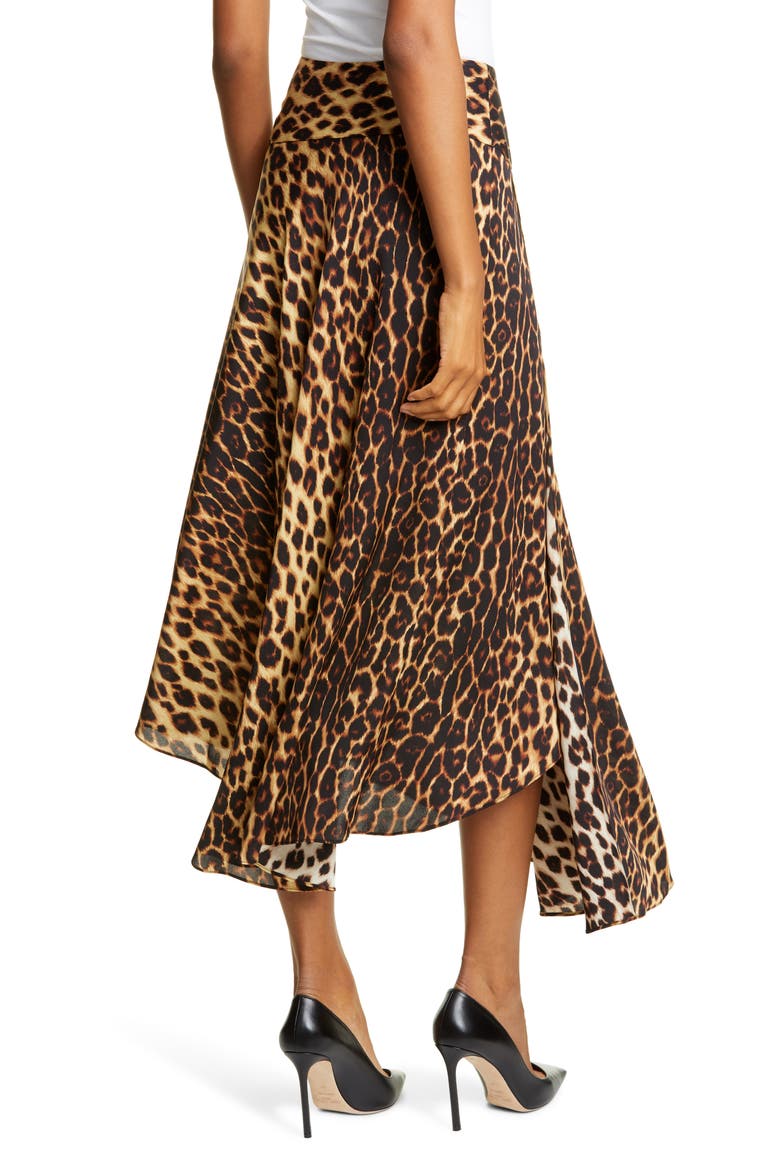 Lev Leopard Print Asymmetrical Stretch Silk Midi Skirt, Alternate, color, BROWN MULTI