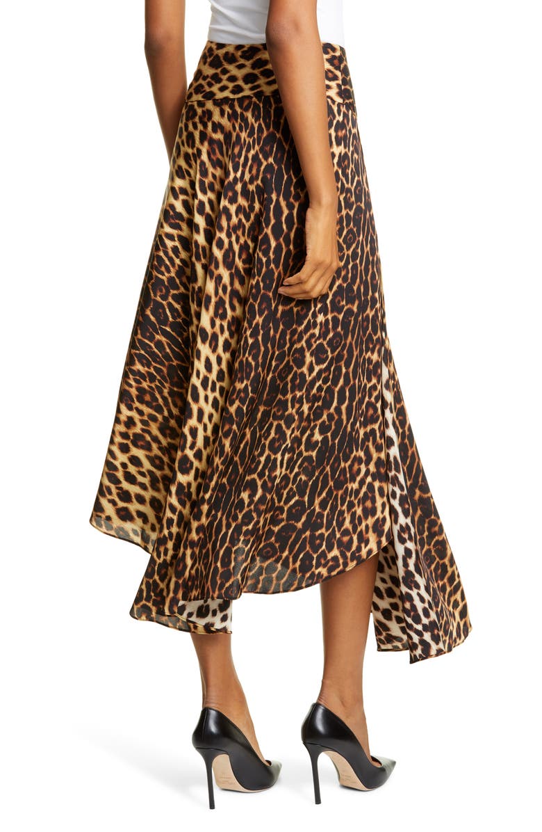 A.L.C. Lev Leopard Print Asymmetrical Stretch Silk Midi Skirt, Alternate, color, 