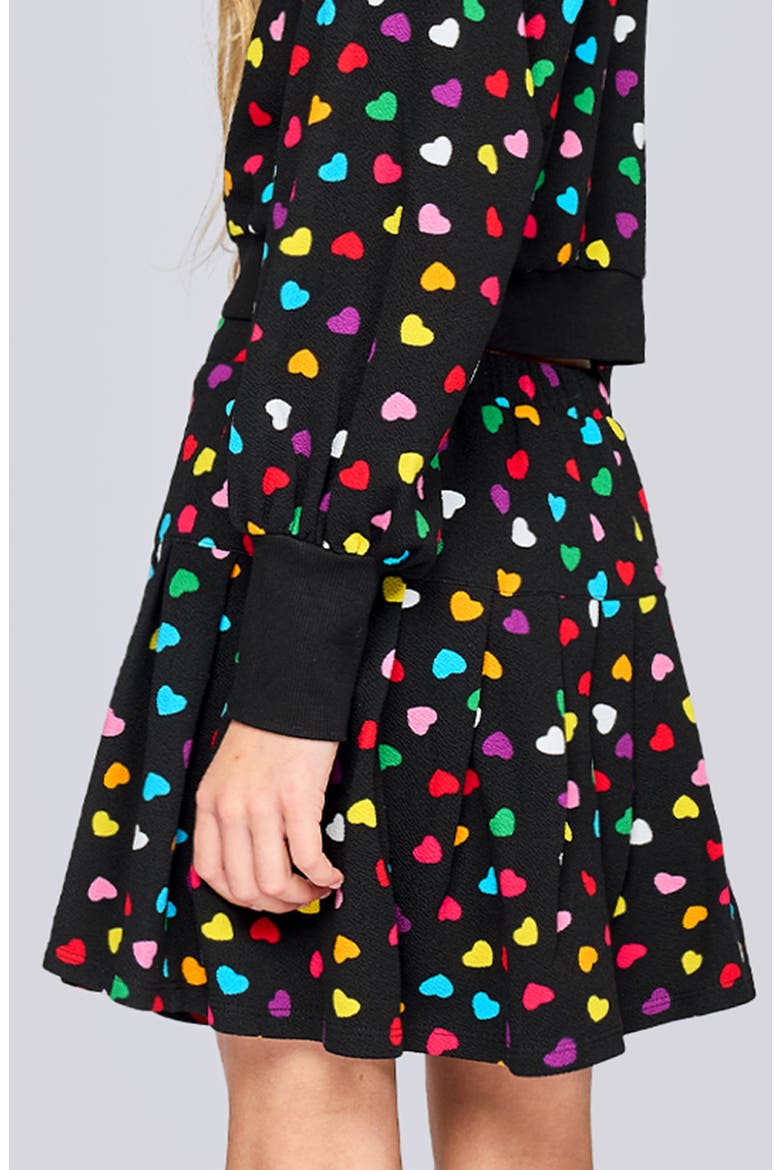 Kids' Heart Pleated A-Line Skort, Alternate, color, BLACK MULTI HEART