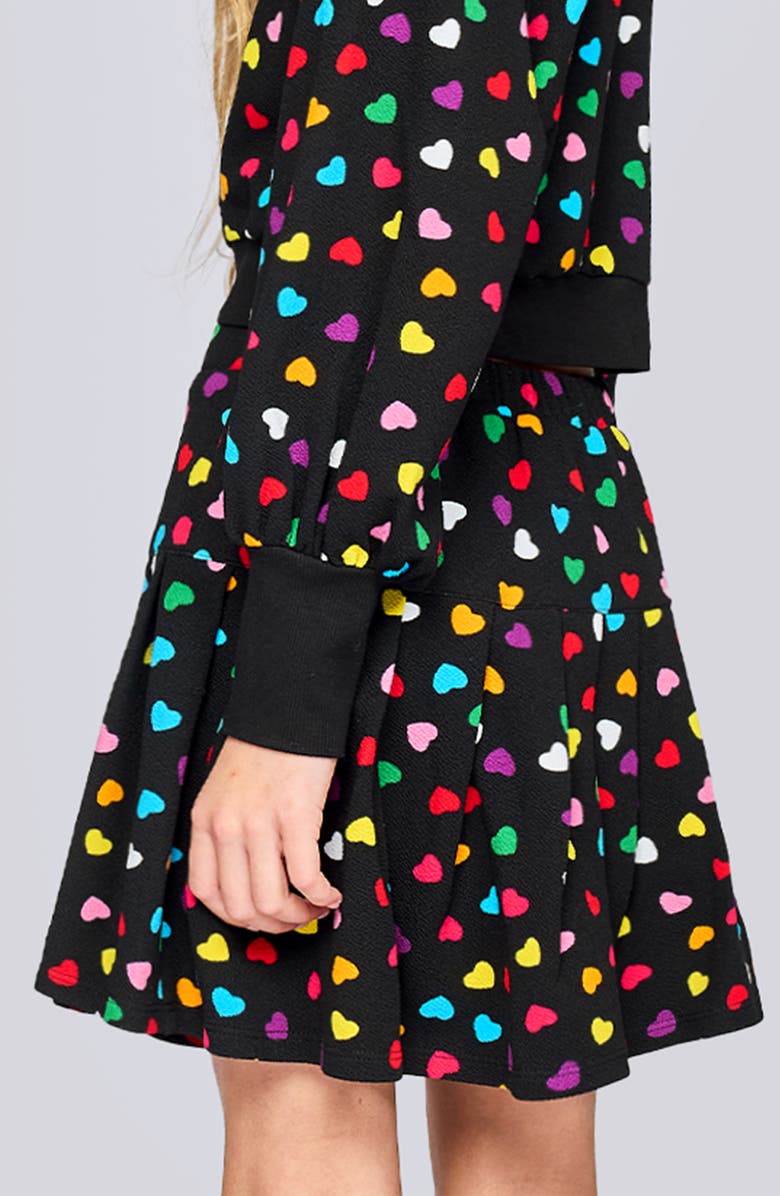 Truly Me Kids' Heart Pleated A-Line Skort, Alternate, color, Black Multi Heart
