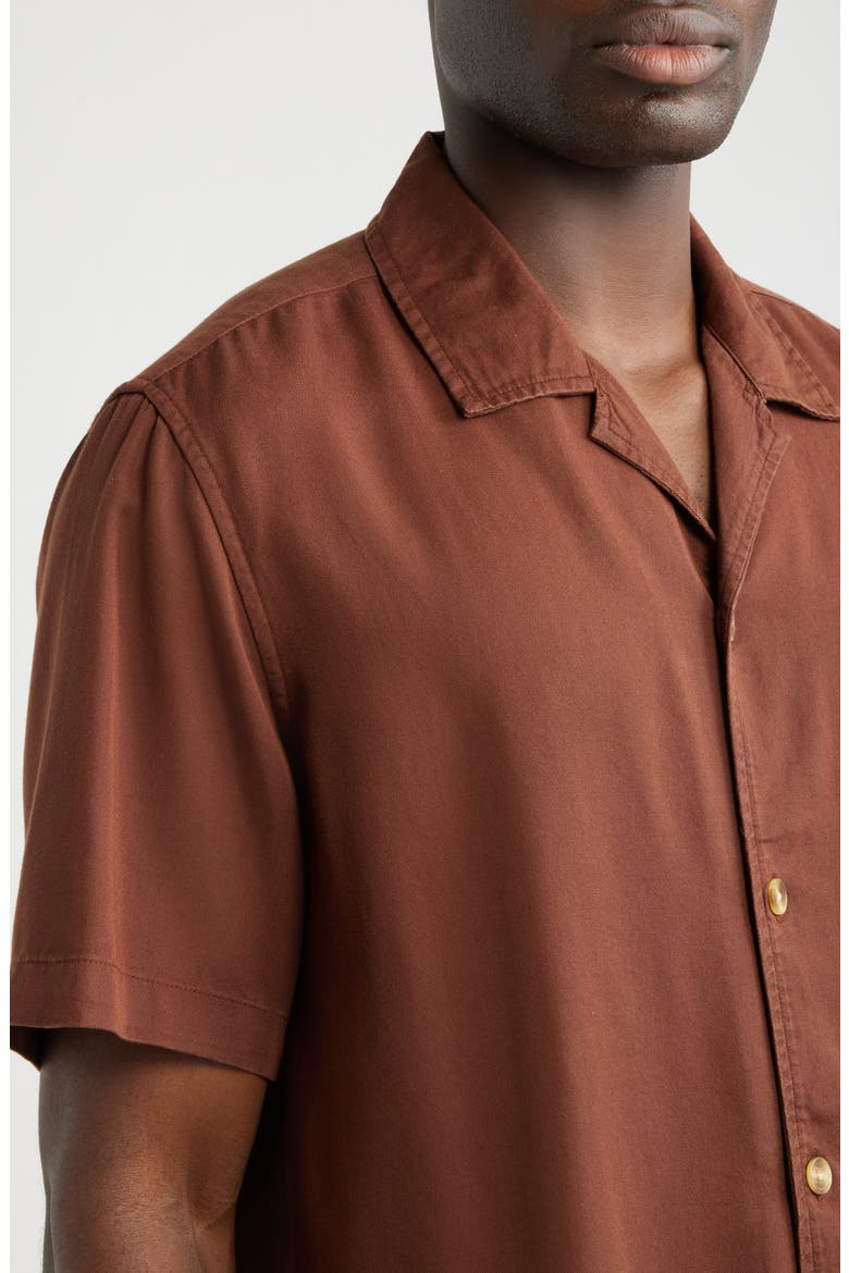 Curzon Solid Twill Camp Shirt, Alternate, color, BROWN