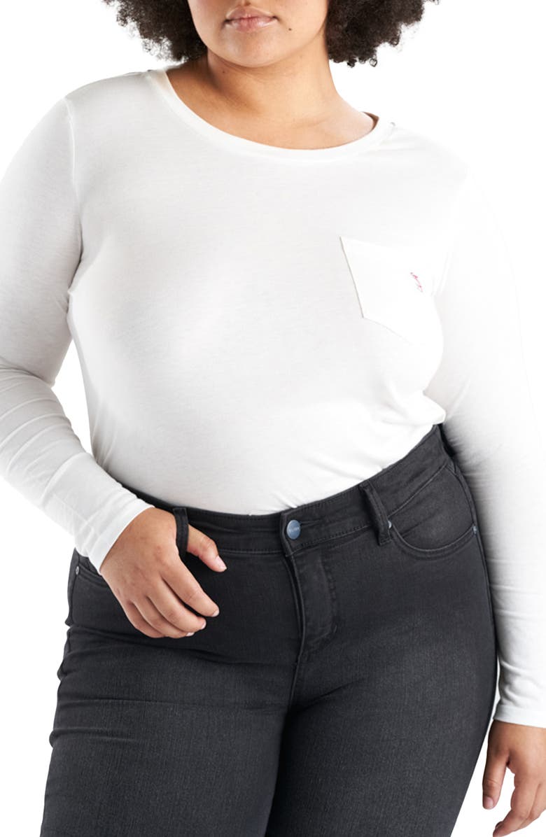 SLINK Jeans Crewneck Long Sleeve Pocket T-Shirt, Main, color, White