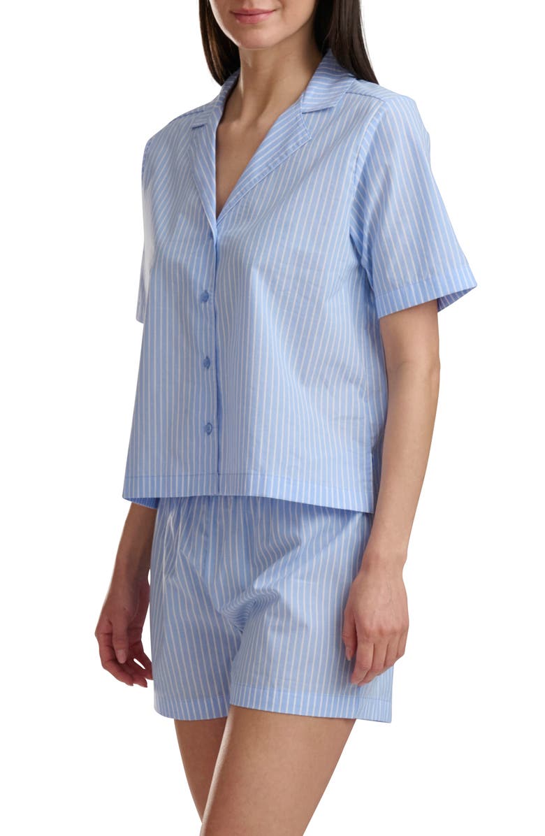 Splendid Plaid Short Sleeve Notch Top and Boxer Pajamas, Alternate, color, Stripe Hydrangea