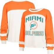'47 Women's '47 Cream Miami Dolphins Double Header Curve Raglan Long Sleeve Crop Top