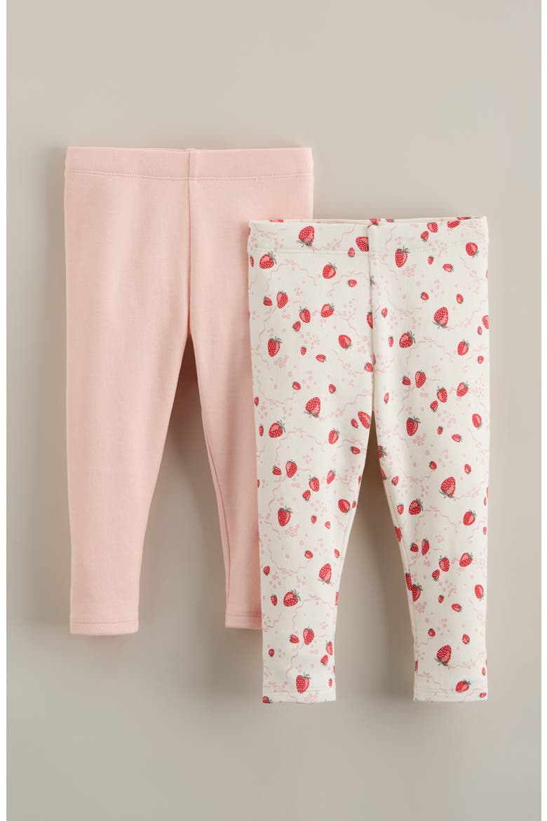 Assorted 2-Pack Cotton Leggings, Main, color, IVORY STRAWBERRY-PINK PACK