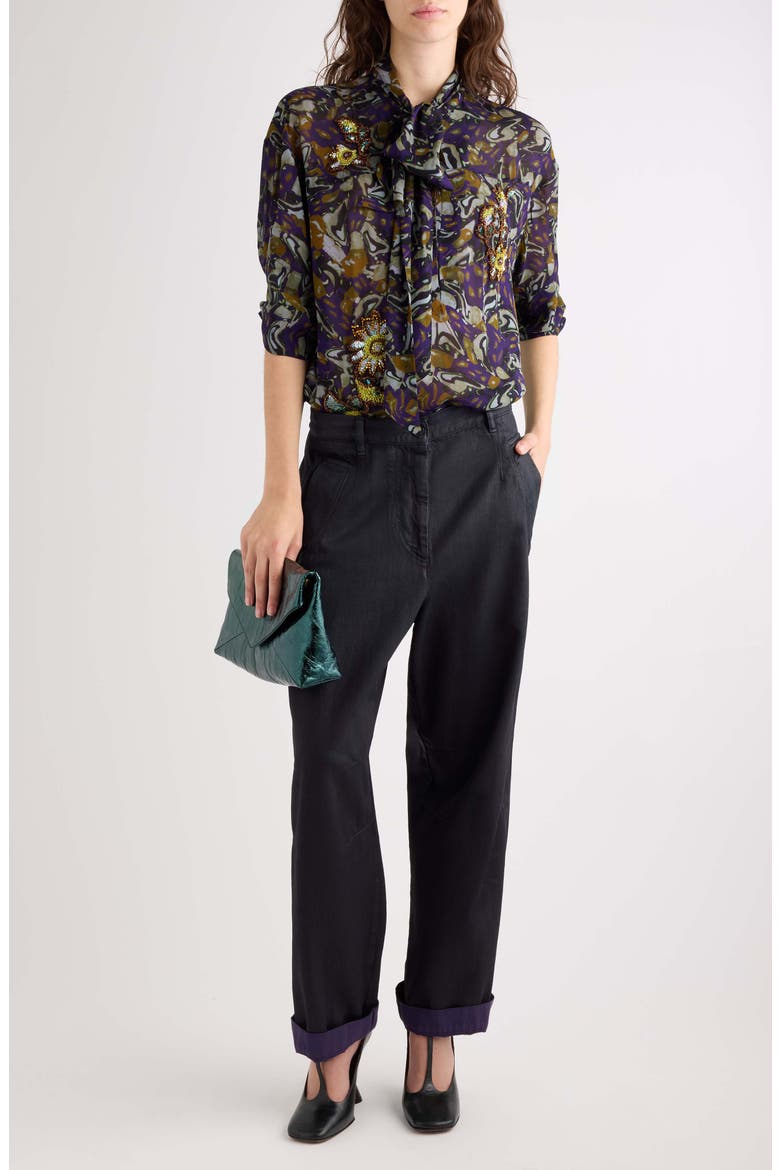 Calma Embellished Georgette Blouse, Alternate, color, PURPLE