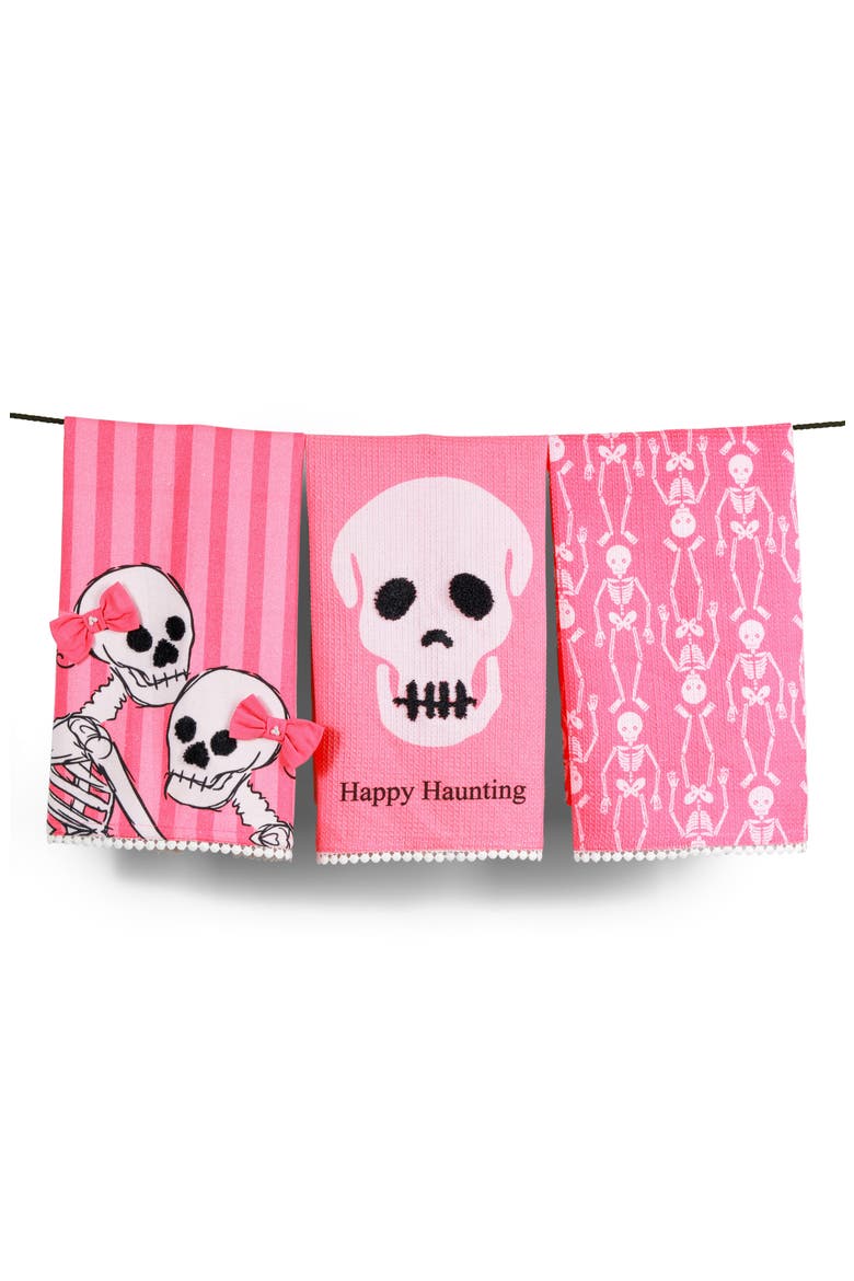 The Pink & Spooky Set of 3 Artisan Kitchen Tea Towels, Main, color, PINK