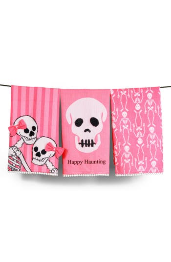 Tiramisu The Pink & Spooky Set Of 3 Artisan Kitchen Tea Towels In Pink