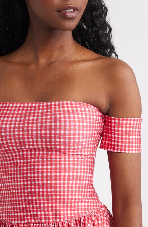 Bella Venice The Kat Off The Shoulder Gingham Minidress In Pink
