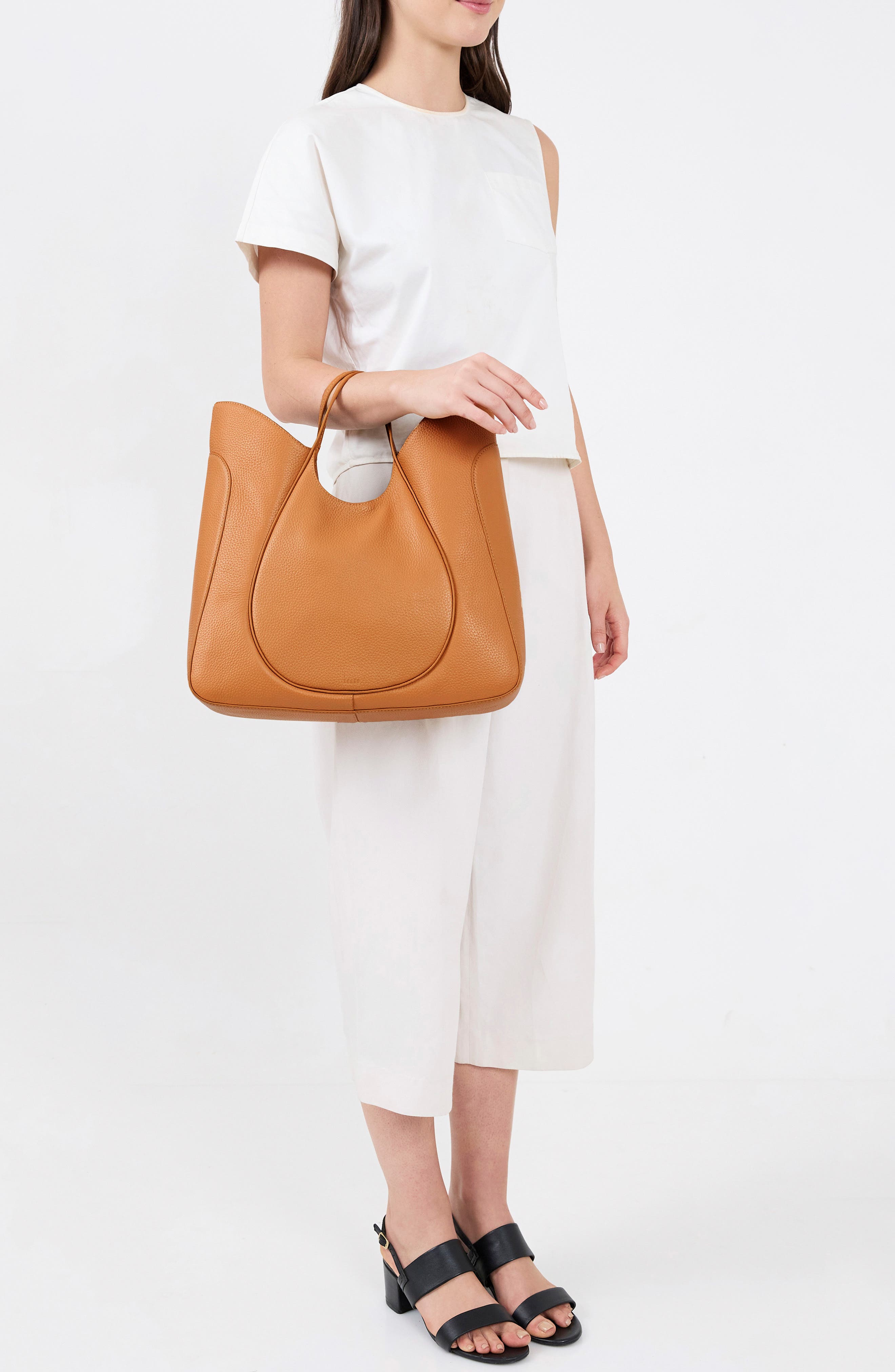 Katrina Wave Pebbled Leather Tote, Alternate, color, CLAY