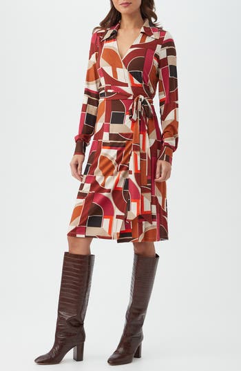 Trina Turk Makeba Long Sleeve Wrap Dress In Brown