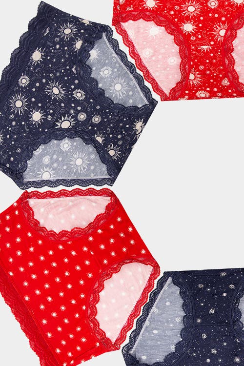 Stripe & Stare High Rise Knicker Four Pack In Multi