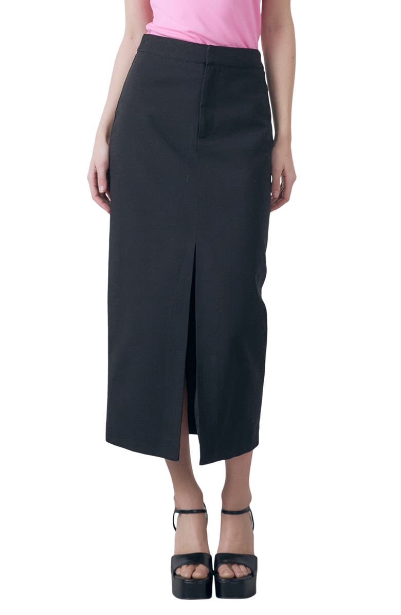 Endless Rose Front Slit Linen Blend Midi Skirt, Main, color, 