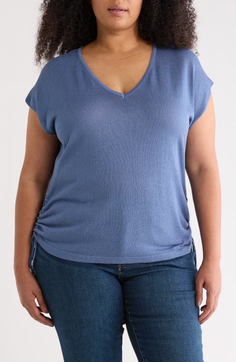 Ruched Cap Sleeve Sweater (Plus)