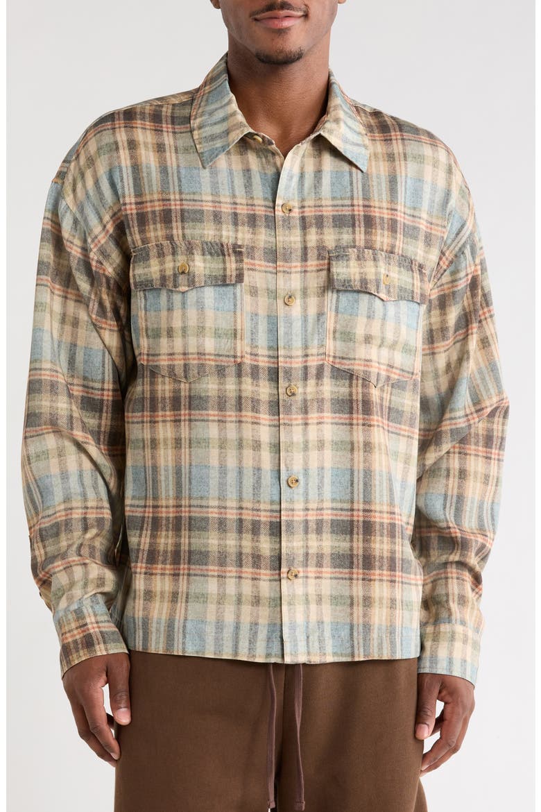 Cody Plaid Flannel Button-Up Shirt, Alternate, color, BEIGE/ GREY MULTI