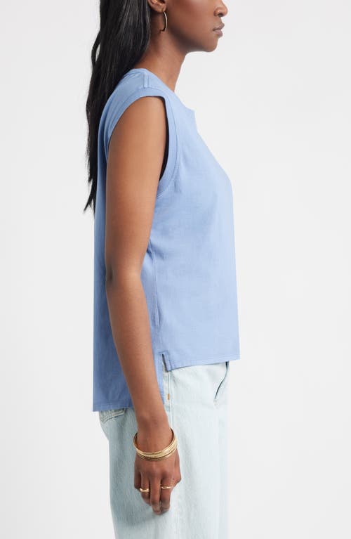 Treasure & Bond Pleat Shoulder Cotton Tank In Blue
