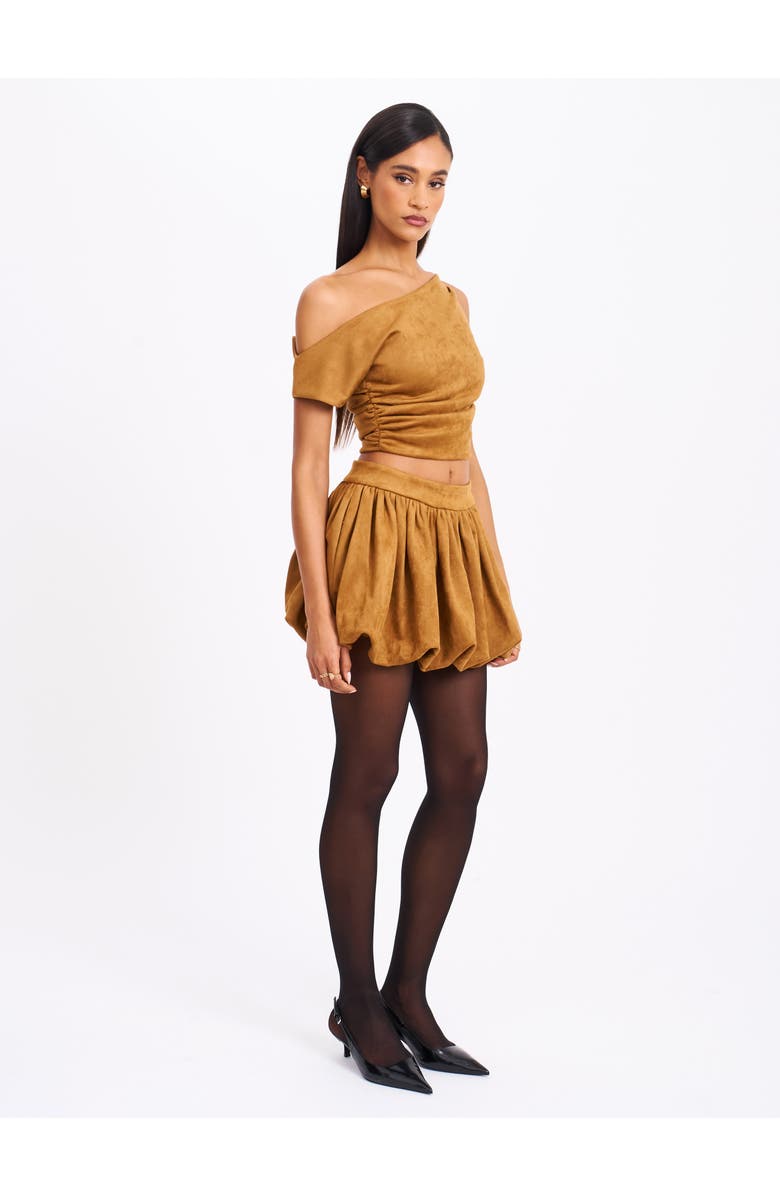 Miss Circle Yunna Suede Bubble Hem Skirt, Alternate, color, Brown
