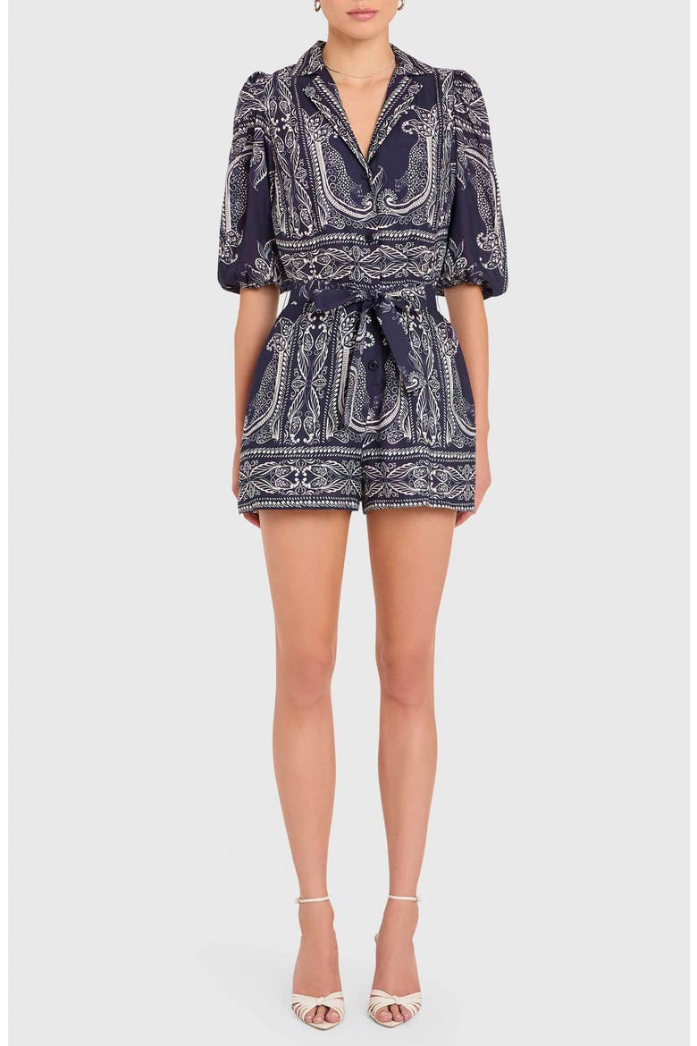 Lucia Balloon Sleeve Romper, Main, color, NAVY
