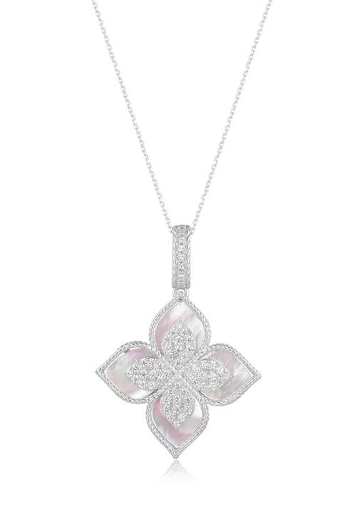Pavé Cubic Zirconia & Enamel Flower Pendant Necklace