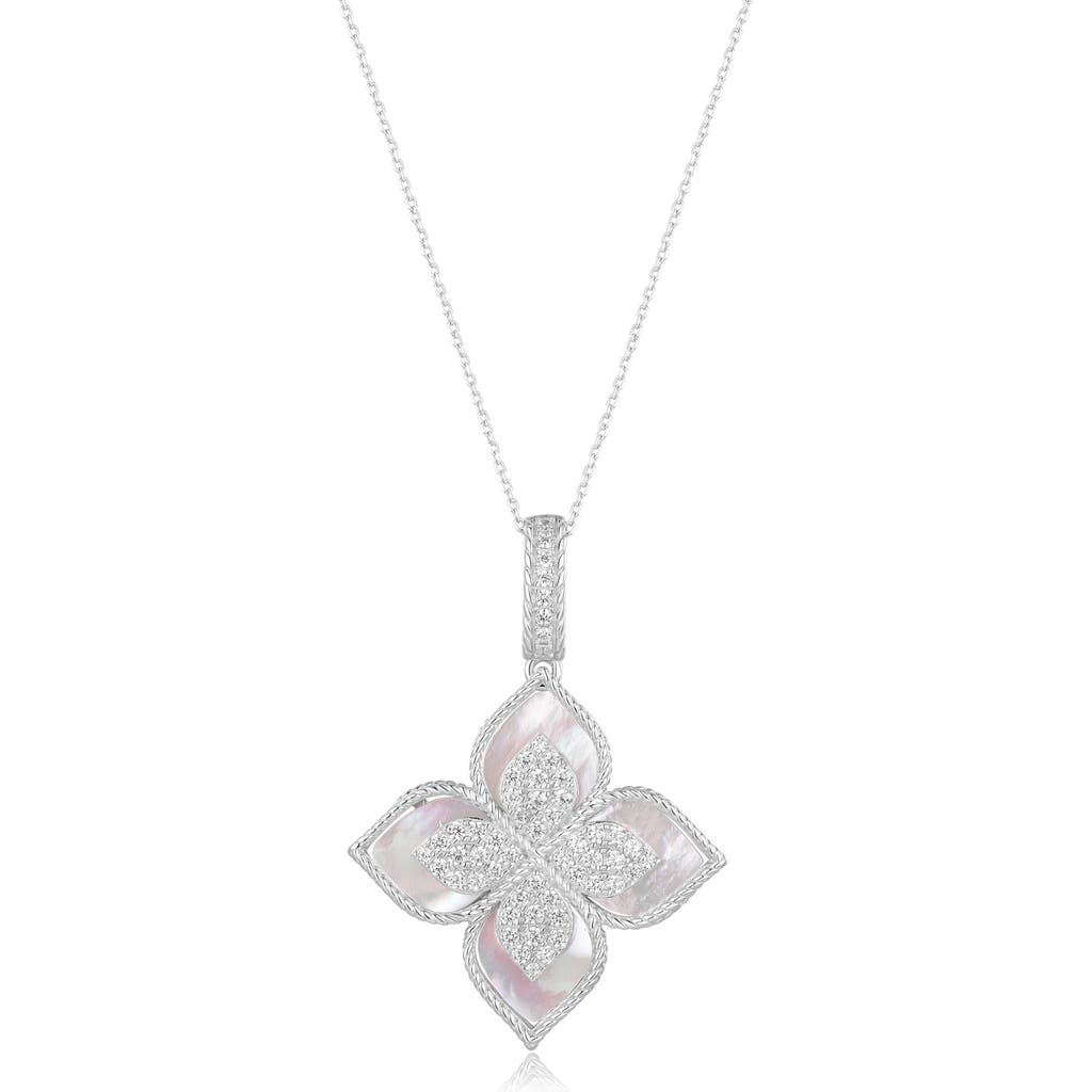 Suzy Levian Pavé Cubic Zirconia & Enamel Flower Pendant Necklace