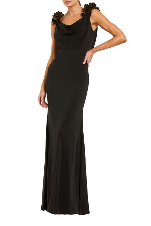 Crepe One Shoulder Mermaid Gown With 3D Flower