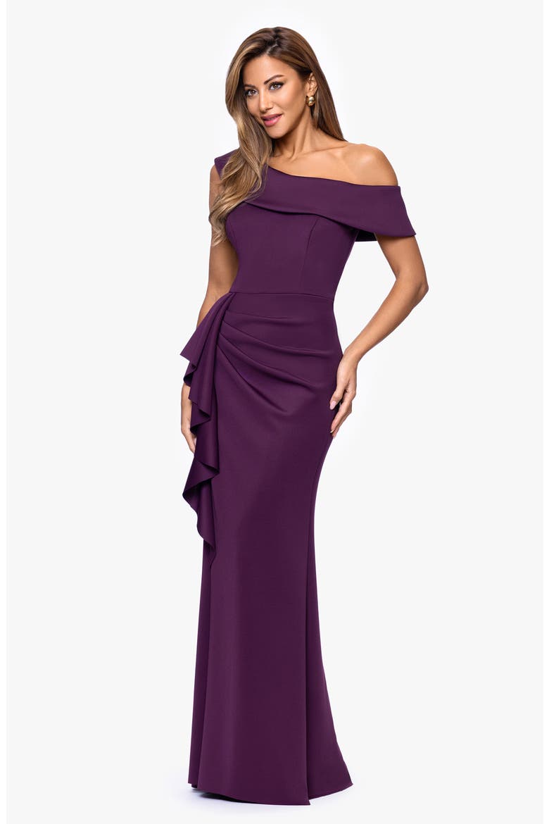 Ruffle One-Shoulder Scuba Knit Gown, Alternate, color, PLUM