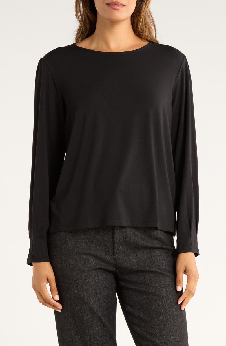 Eileen Fisher Pleat Sleeve Top, Main, color, Black