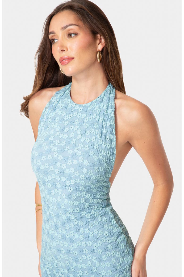 Daisy Lace Body-Con Halter Dress, Alternate, color, BLUE