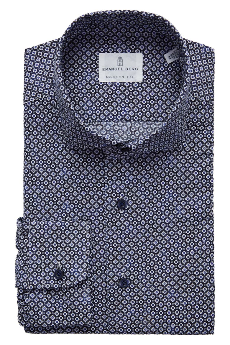 Textured Sartorial Floral Cotton Dress Shirt, Alternate, color, NAVY