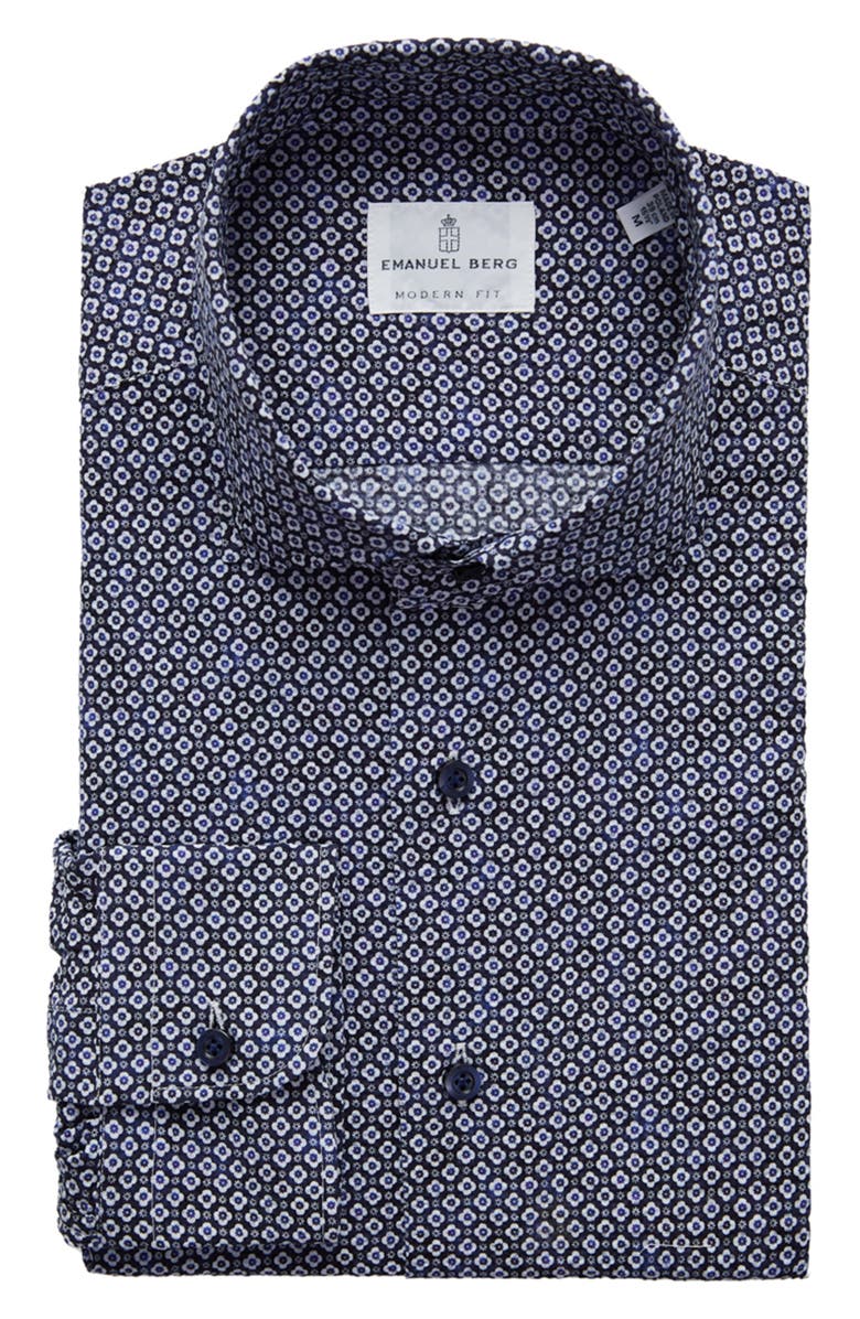 Emanuel Berg Textured Sartorial Floral Cotton Dress Shirt, Alternate, color, Navy