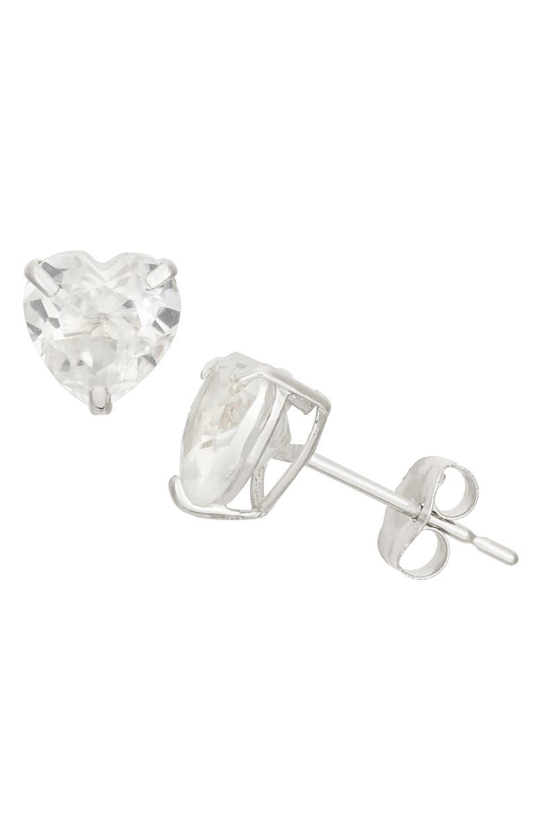 FZN 10K Gold Sapphire Heart Stud Earrings, Main, color, White