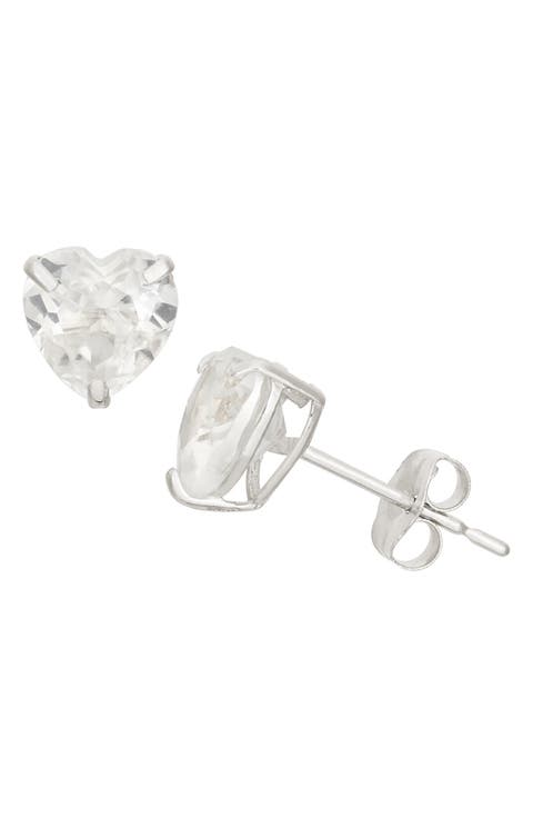 10K Gold Sapphire Heart Stud Earrings