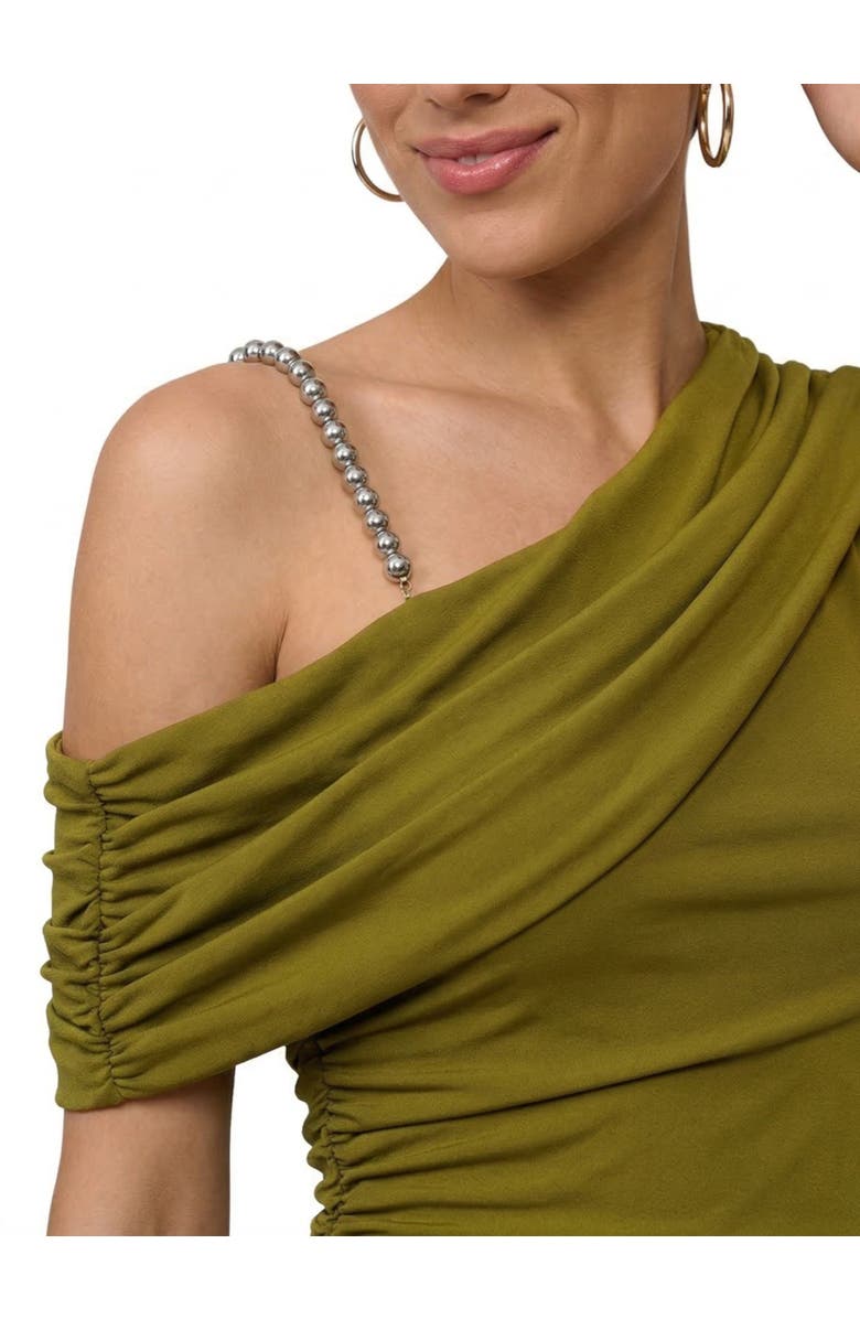 RACHEL Rachel Roy Julez Asymmetrical Drape Midi Dress, Alternate, color, Medium Green