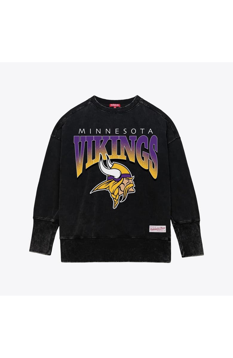 Mitchell & Ness Women's Mitchell & Ness Black Minnesota Vikings Delineate Mineral Wash Crewneck Sweatshirt, Main, color, Black