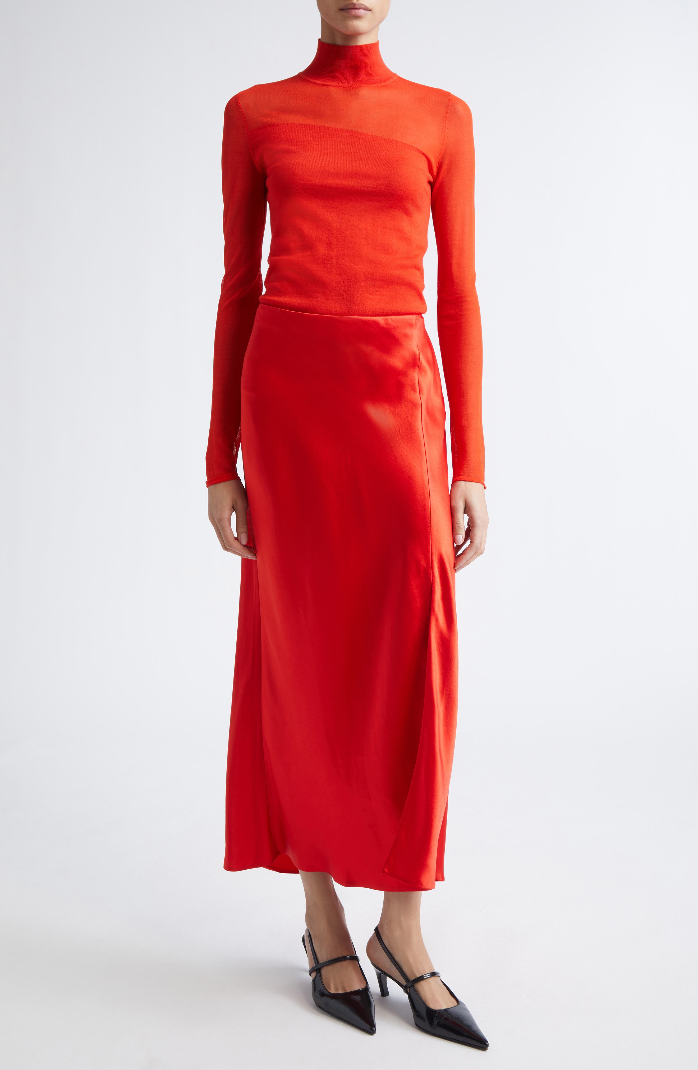 Sheer Inset Merino Wool Turtleneck Sweater - image 4
