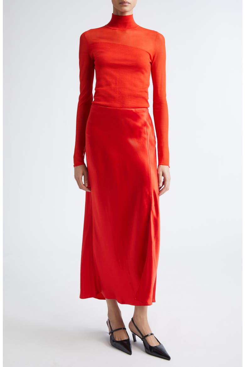 Sheer Inset Merino Wool Turtleneck Sweater, Alternate, color, PAPAYA