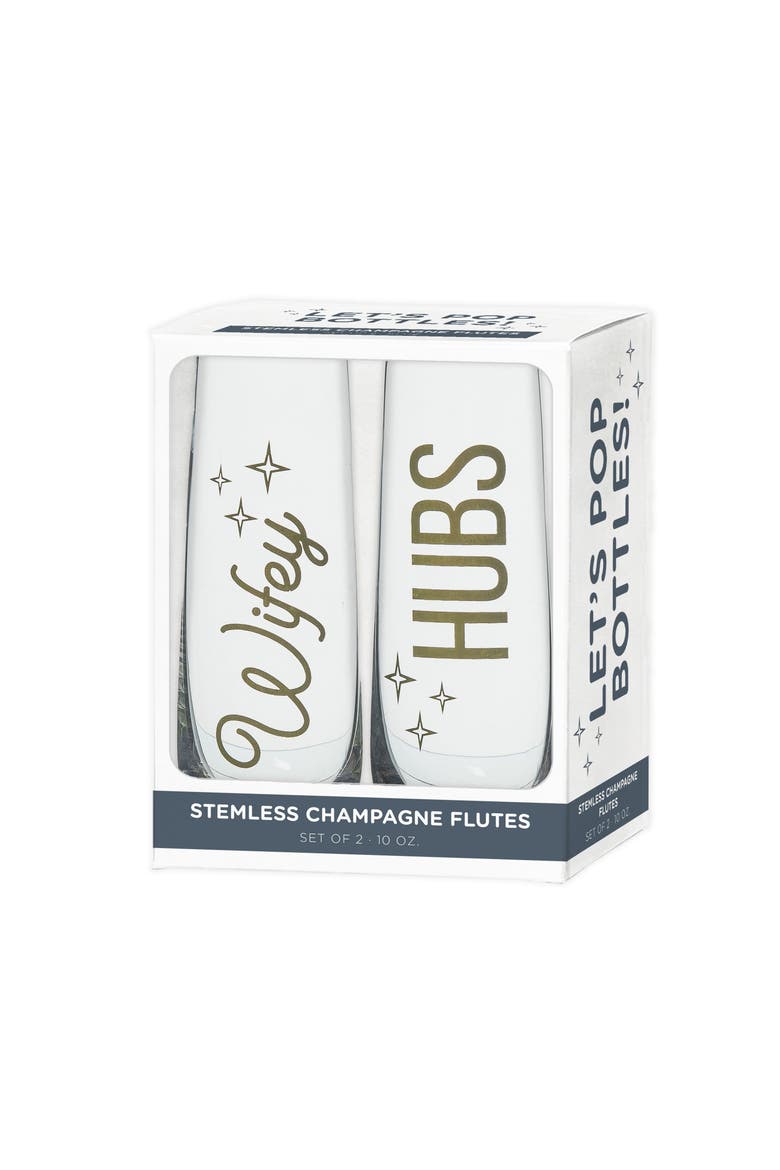 Wifey/Hubs Champagne Glass Set of 2 Glass Clear 18 oz, Main, color, Clear