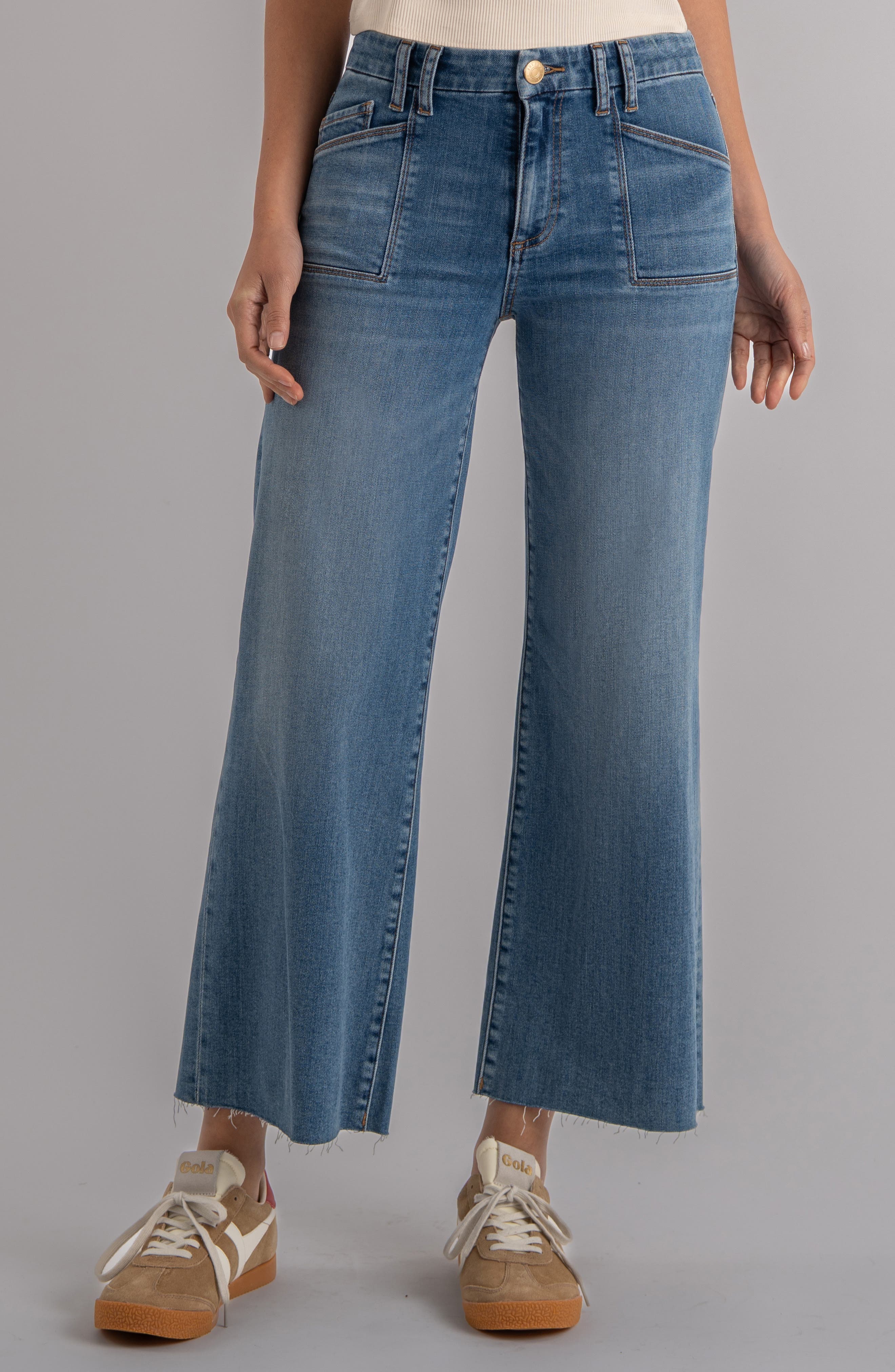 Meg Raw Hem High Waist Ankle Wide Leg Jeans