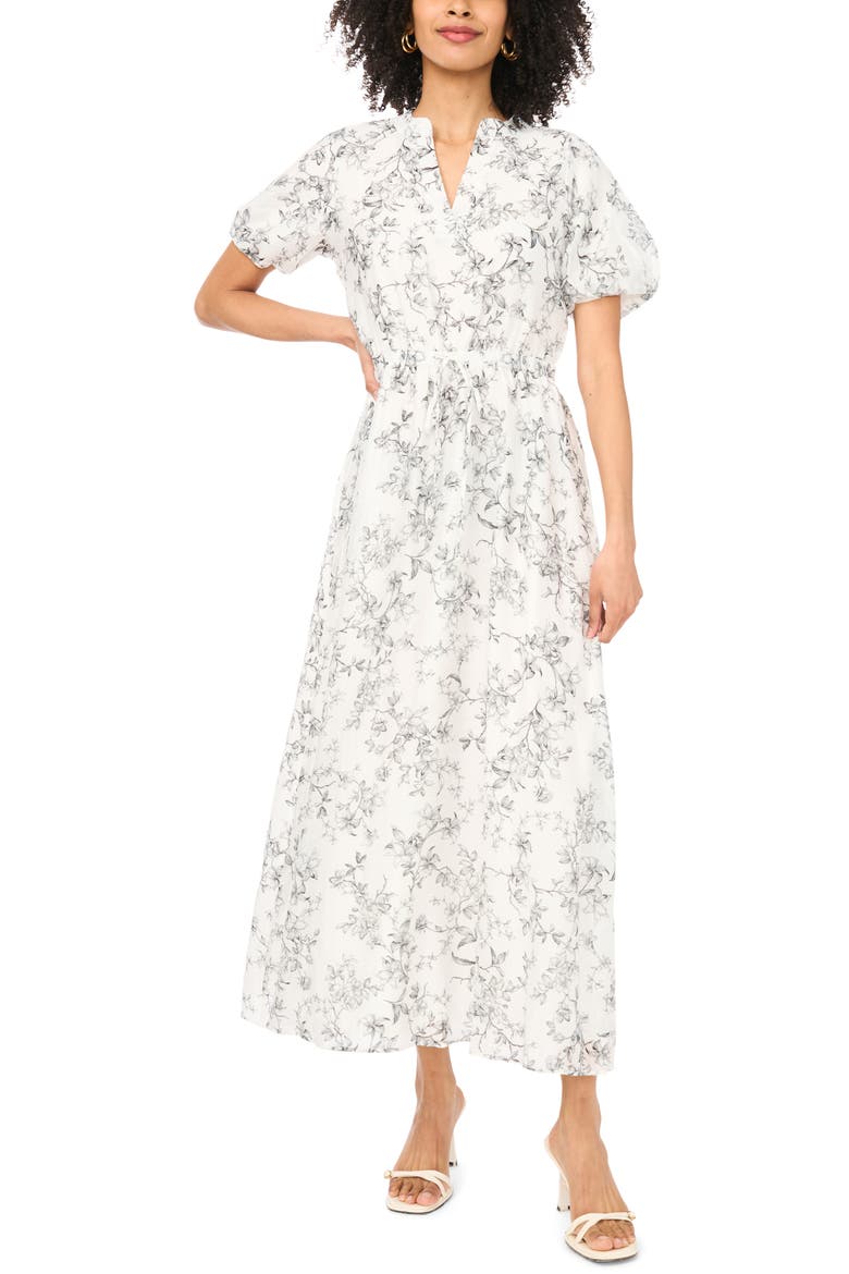 Print Puff Sleeve Maxi Dress, Main, color, RICH BLACK