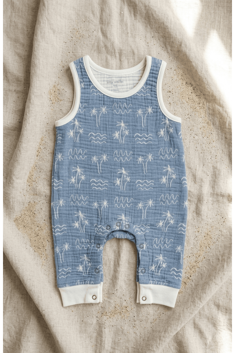 Drew Cotton Tank Romper, Alternate, color, Denim Blue