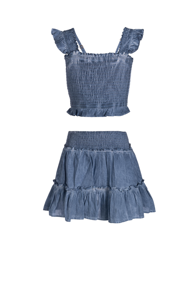 Kayla Smocked Bodice Top & Ruffle Skirt Set (Toddler, Little Kids, Big Kid)), Main, color, Stonewash