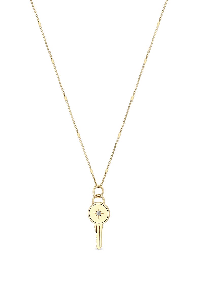 Diamond Key Pendant Necklace, Main, color, 14K YELLOW GOLD